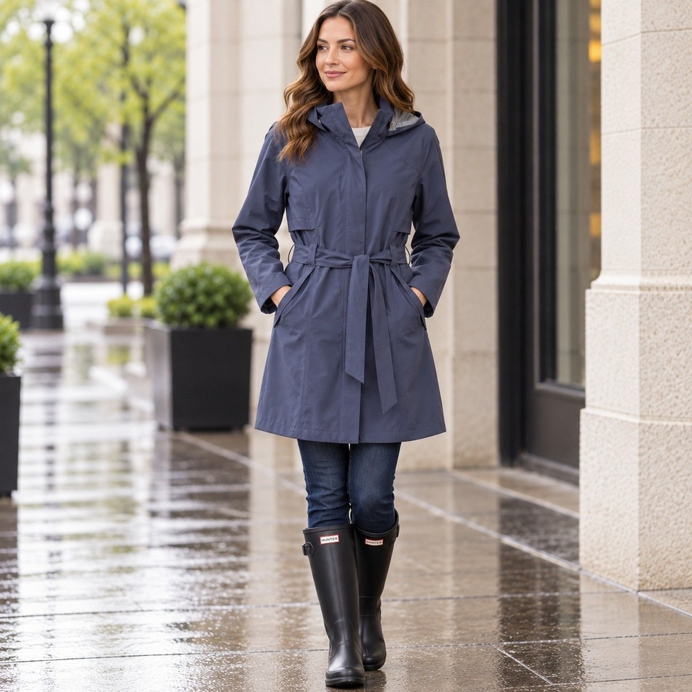 NWT Eddie Bauer Travex Kona Trench Womens M Atlantic Blue WeatherEdge Rain Coat
